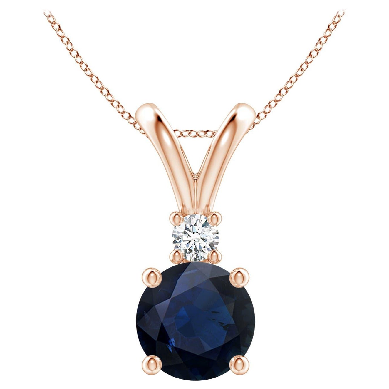 Natürlicher runder 2,2 ct blauer Saphir Diamant Solitär Anhänger in 14K Rose Gold im Angebot
