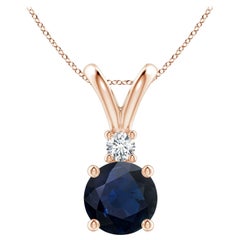 Ciondolo solitario con diamante e zaffiro blu da 2,2 carati Nature in oro rosa 14 carati