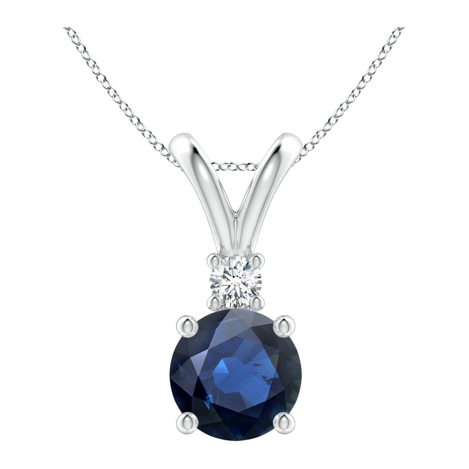 Ciondolo solitario con diamante e zaffiro blu naturale da 2,2 carati in oro bianco 14 carati