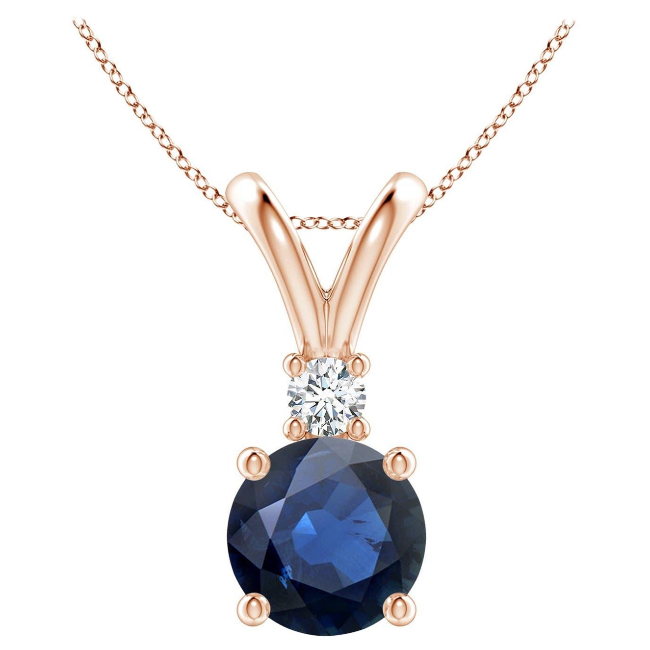 Natürlicher runder 2,2ct blauer Saphir Solitär-Anhänger mit Diamant 14K Rose Gold im Angebot