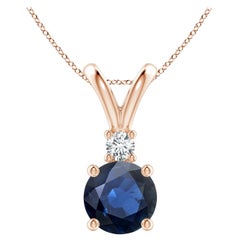 Natürlicher runder 2,2ct blauer Saphir Solitär-Anhänger mit Diamant 14K Rose Gold