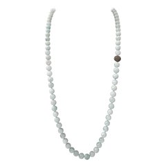 Natural Round African Aquamarine and Champagne Diamond Bead Necklace