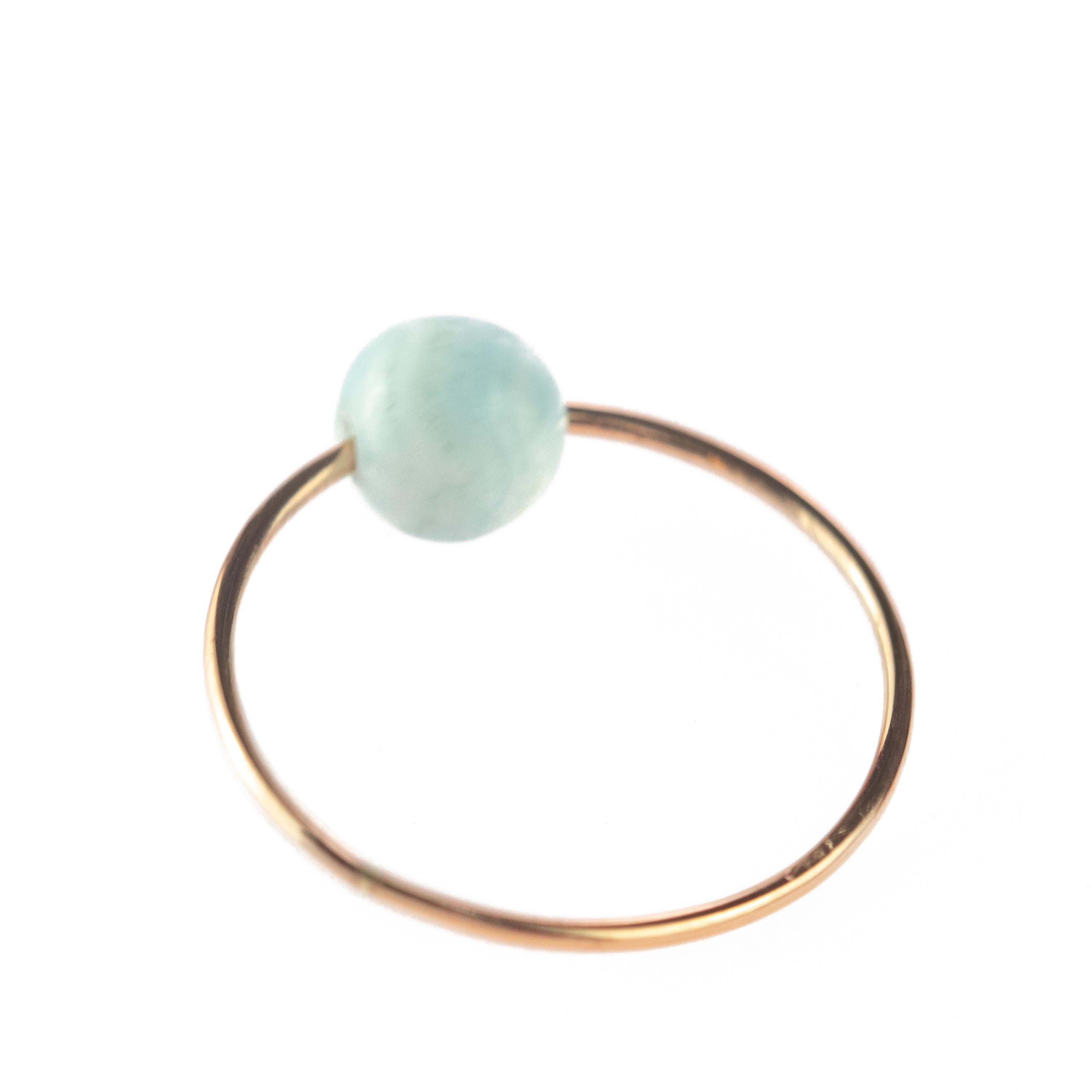 Anillo Boho de Hemimorfita Redonda Natural de Oro Rosa Rosa de 18 Kilates Planeta Agua Moderno en venta