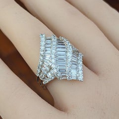 Natural Round and Baguette Diamond Crossover Ring 3.02 cttw in 18k White Gold