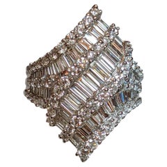 Natural Round and Baguette Diamond Crossover Ring 3.02 cttw in 18k White Gold