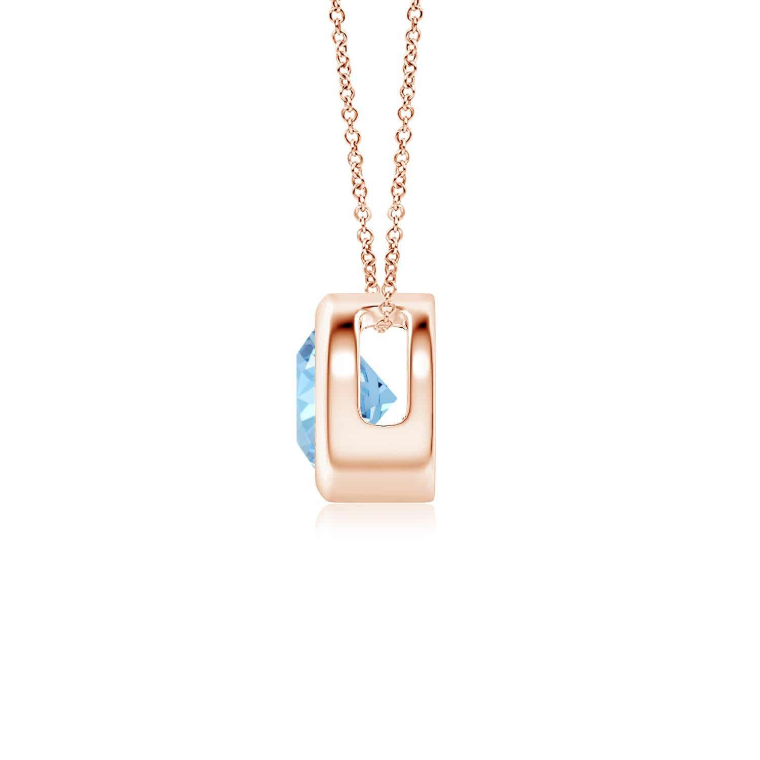 Modern ANGARA Natural Round 0.40ct Aquamarine Solitaire Pendant in 14K Rose Gold For Sale