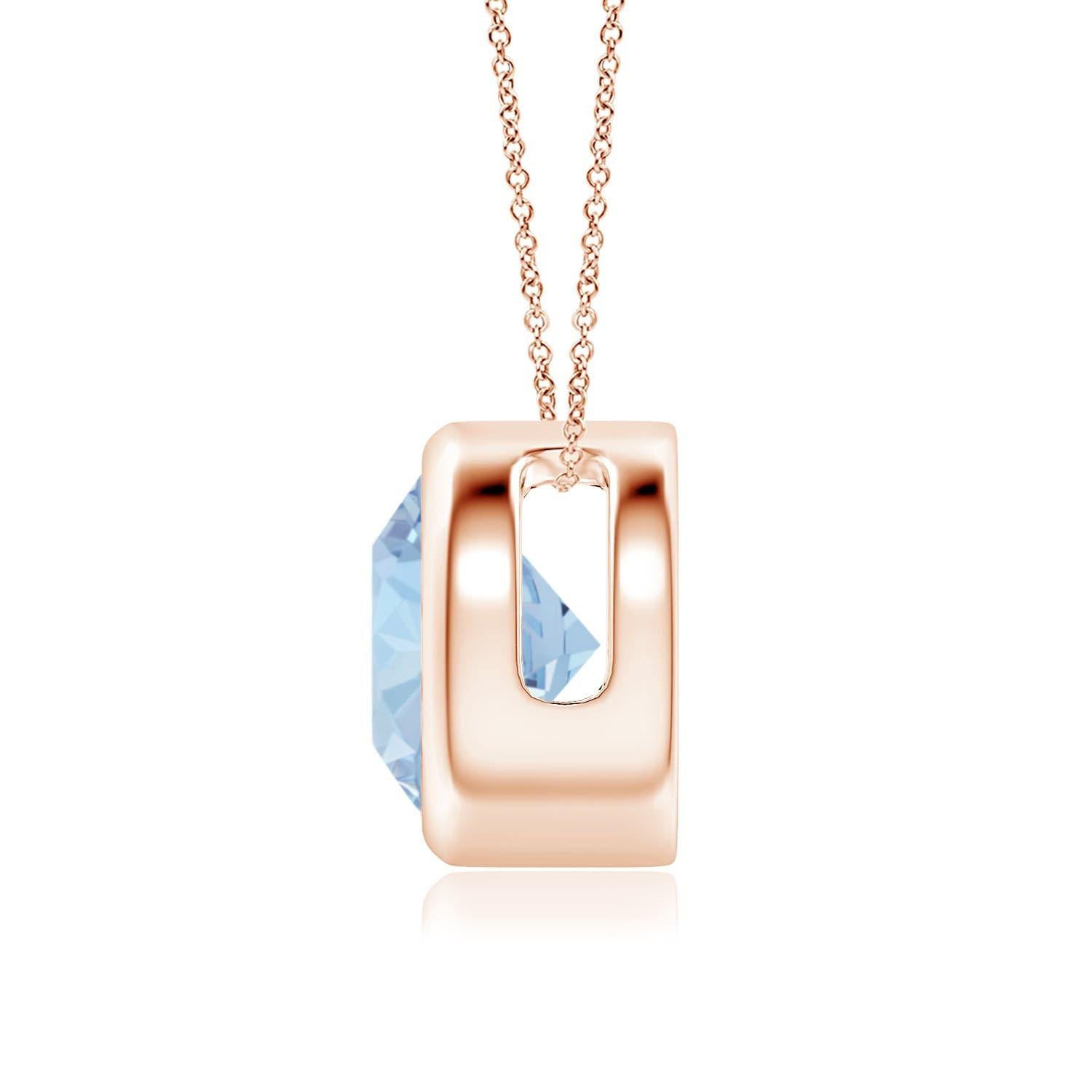 Round Cut ANGARA Natural Round 1.60ct Aquamarine Solitaire Pendant in 14K Rose Gold For Sale