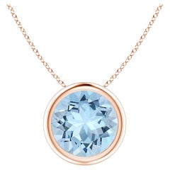 ANGARA Natural Round 1.60ct Aquamarine Solitaire Pendant in 14K Rose Gold