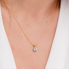 Natural Round Aquamarine Solitaire Pendant in 14K Solid Gold for Women