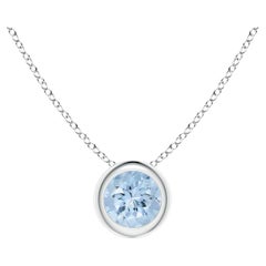 ANGARA Natural Round 0.20ct Aquamarine Solitaire Pendant in 14K White Gold