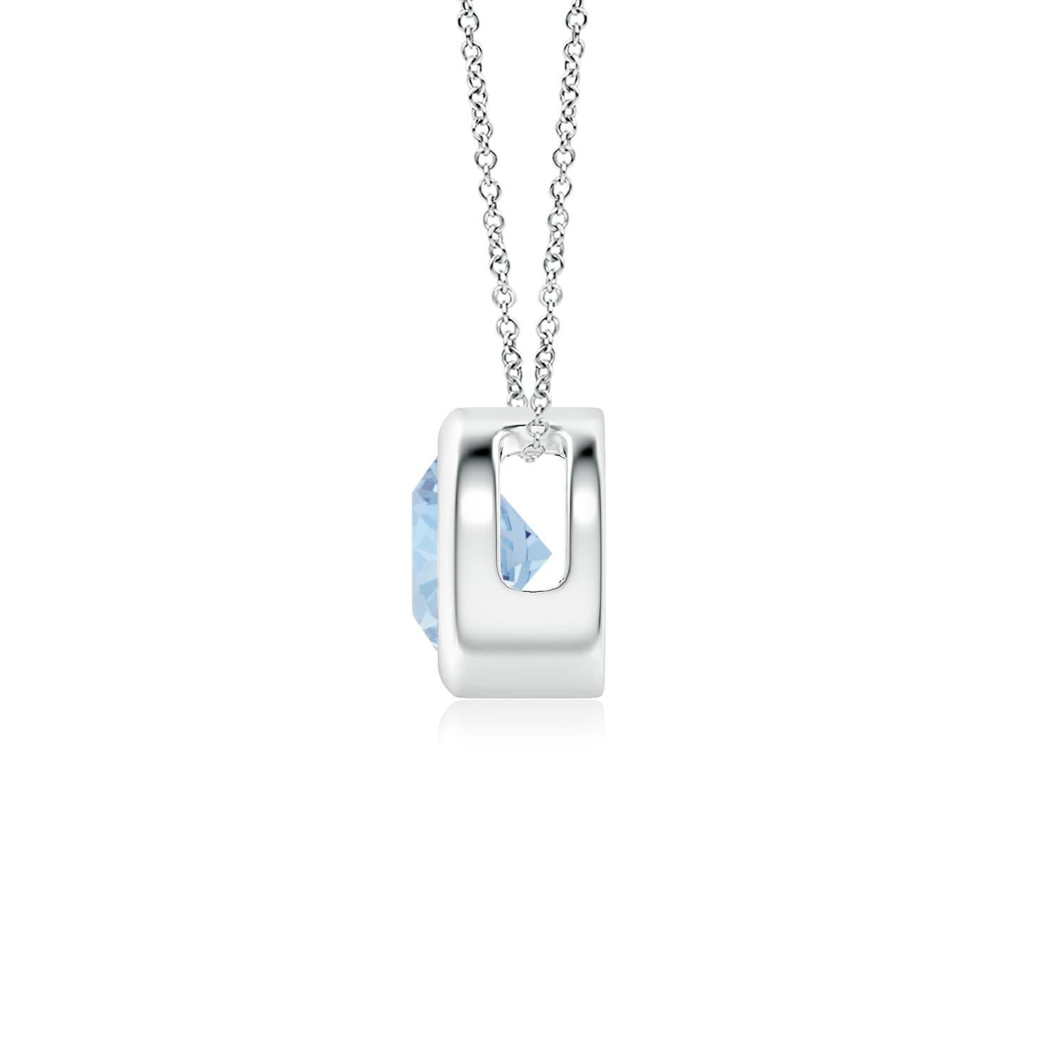 Round Cut ANGARA Natural Round 0.40ct Aquamarine Solitaire Pendant in 14K White Gold For Sale