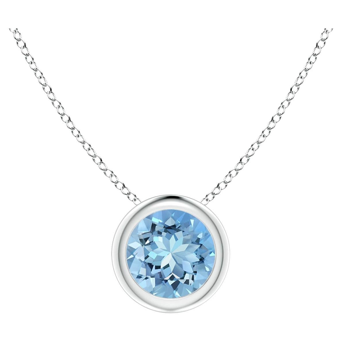 ANGARA Natural Round 0.40ct Aquamarine Solitaire Pendant in 14K White Gold For Sale