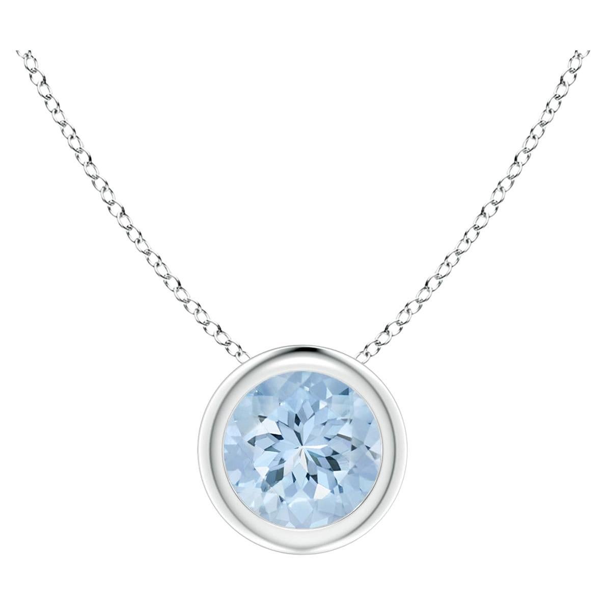 ANGARA Natural Round 0.40ct Aquamarine Solitaire Pendant in 14K White Gold