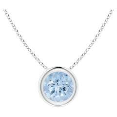 ANGARA Natural Round 0.40ct Aquamarine Solitaire Pendant in 14K White Gold