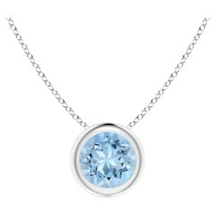 ANGARA Pendentif solitaire en or blanc 14 carats avec aigue-marine ronde naturelle de 0,40 carat