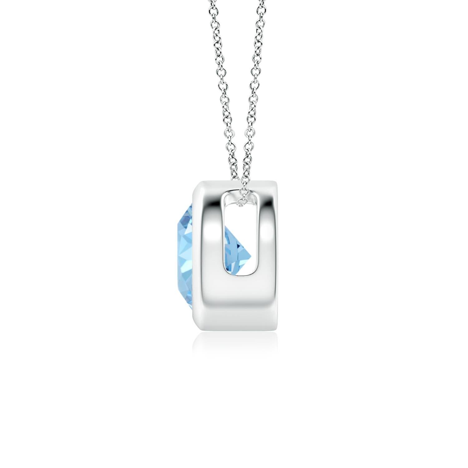 Round Cut ANGARA Natural Round 0.72ct Aquamarine Solitaire Pendant in 14K White Gold For Sale