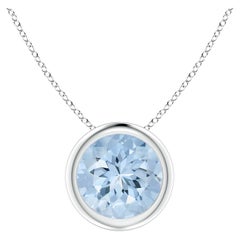 ANGARA Natural Round 1.12ct Aquamarine Solitaire Pendant in 14K White Gold