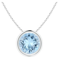 ANGARA Natural Round 1.12ct Aquamarine Solitaire Pendant in 14K White Gold