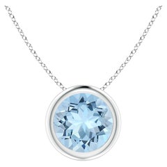 ANGARA Natural Round 1.12ct Aquamarine Solitaire Pendant in 14K White Gold