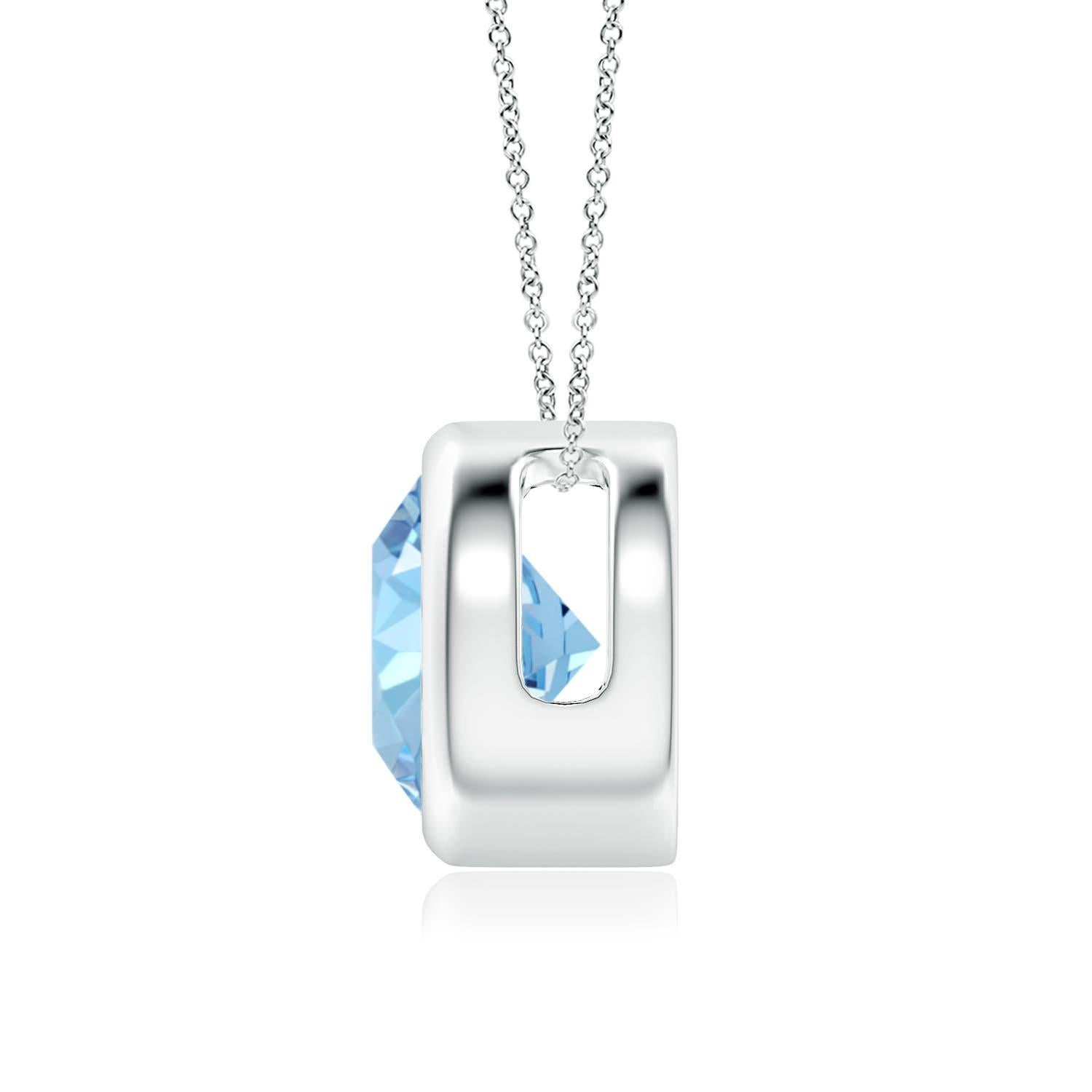 Round Cut ANGARA Natural Round 1.60ct Aquamarine Solitaire Pendant in 14K White Gold For Sale