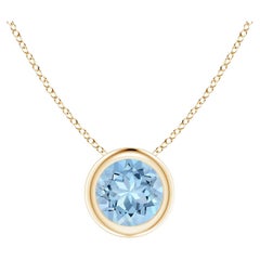 ANGARA Colgante Solitario de Aguamarina Redonda Natural de 0,40ct en Oro Amarillo de 14K