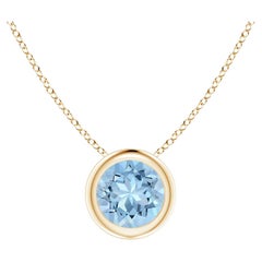 ANGARA Pendentif solitaire en or jaune 14 carats avec aigue-marine ronde naturelle de 0,40 carat