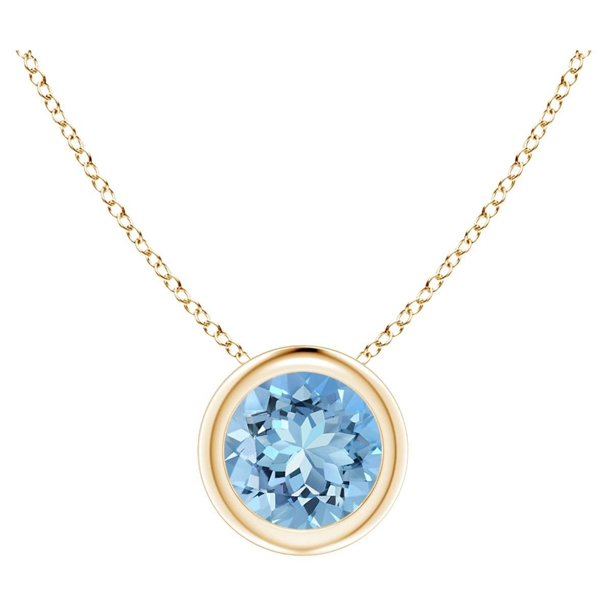 ANGARA Natural Round 0.40ct Aquamarine Solitaire Pendant in 14K Yellow Gold For Sale