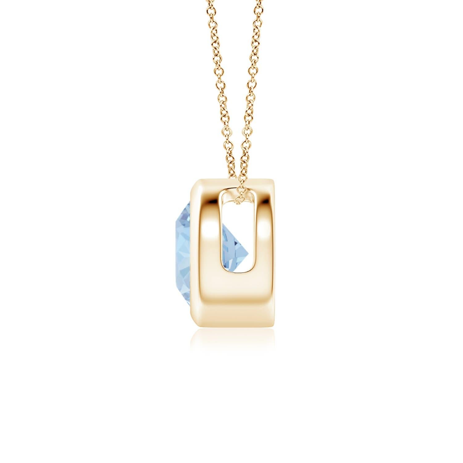 Round Cut ANGARA Natural Round 0.72ct Aquamarine Solitaire Pendant in 14K Yellow Gold For Sale