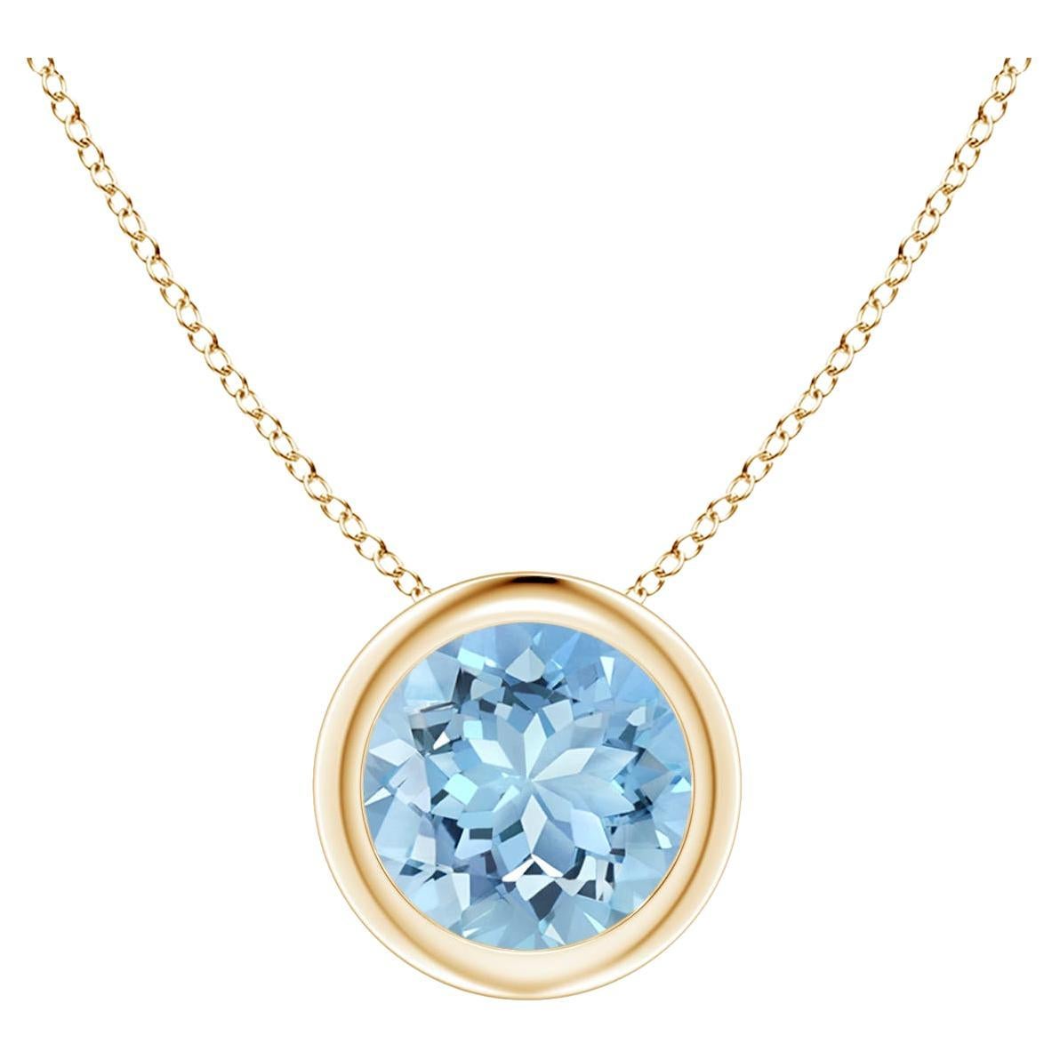 ANGARA Natural Round 0.72ct Aquamarine Solitaire Pendant in 14K Yellow Gold For Sale