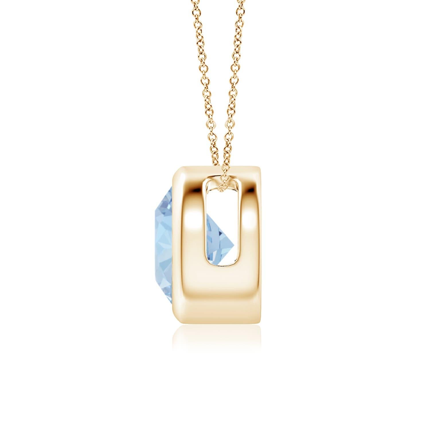 Taille ronde ANGARA Pendentif solitaire en or jaune 14 carats avec aigue-marine ronde naturelle de 1,12 carat en vente