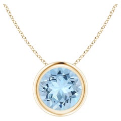 Natural Round Aquamarine Solitaire Pendant in 14K Yellow Gold (Size-7mm)