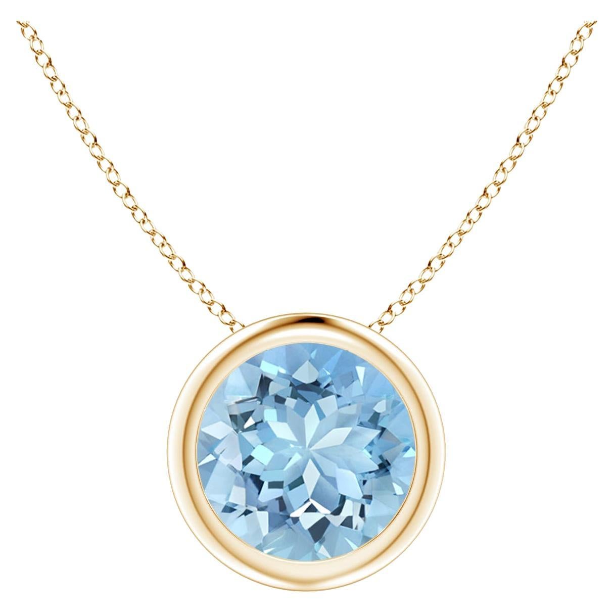 ANGARA Natural Round 1.12ct Aquamarine Solitaire Pendant in 14K Yellow Gold  For Sale