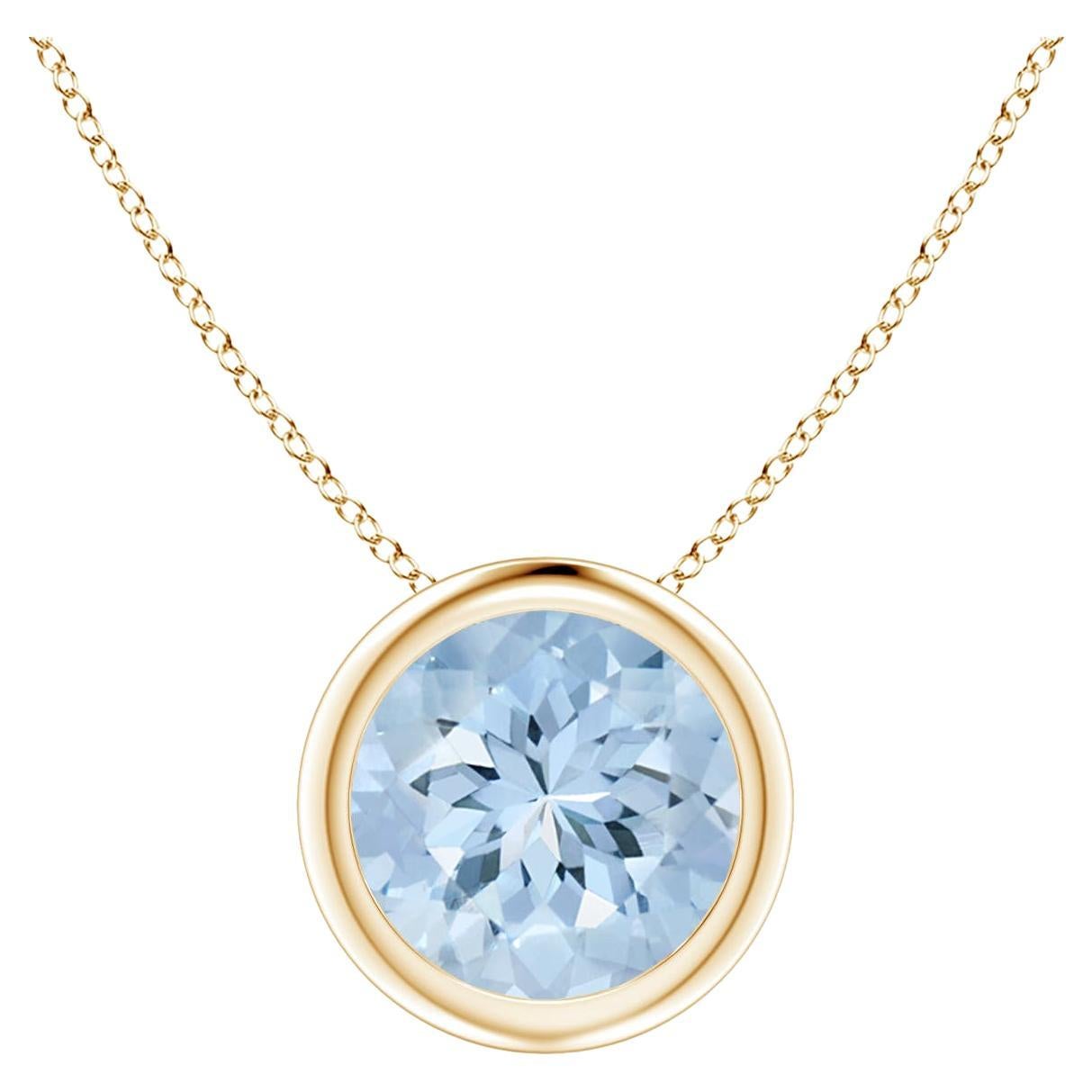 ANGARA Natural Round 1.12ct Aquamarine Solitaire Pendant in 14K Yellow Gold For Sale