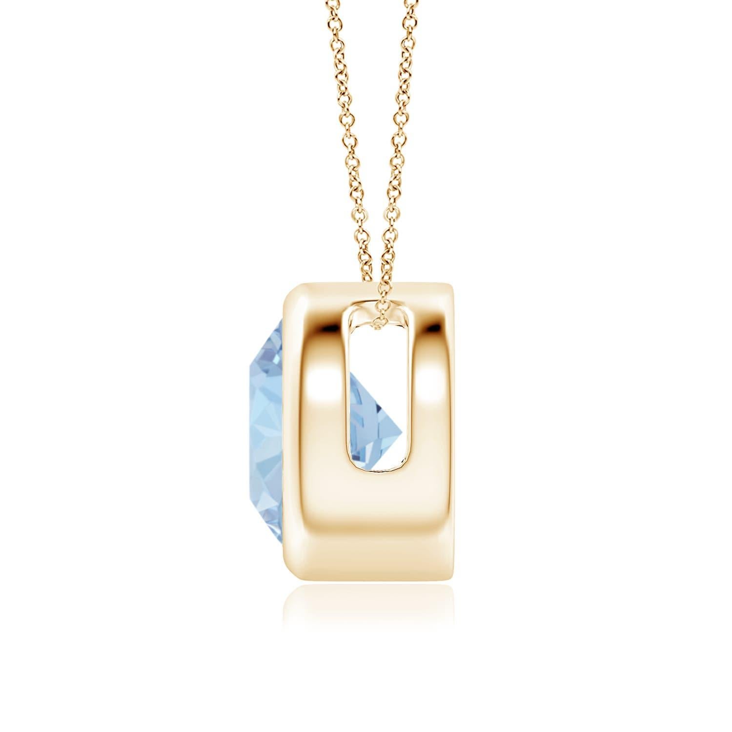 Round Cut ANGARA Natural Round 1.60ct Aquamarine Solitaire Pendant in 14K Yellow Gold For Sale