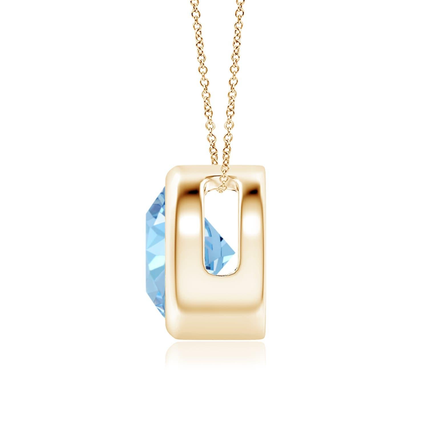 Round Cut ANGARA Natural Round 1.60ct Aquamarine Solitaire Pendant in 14K Yellow Gold For Sale