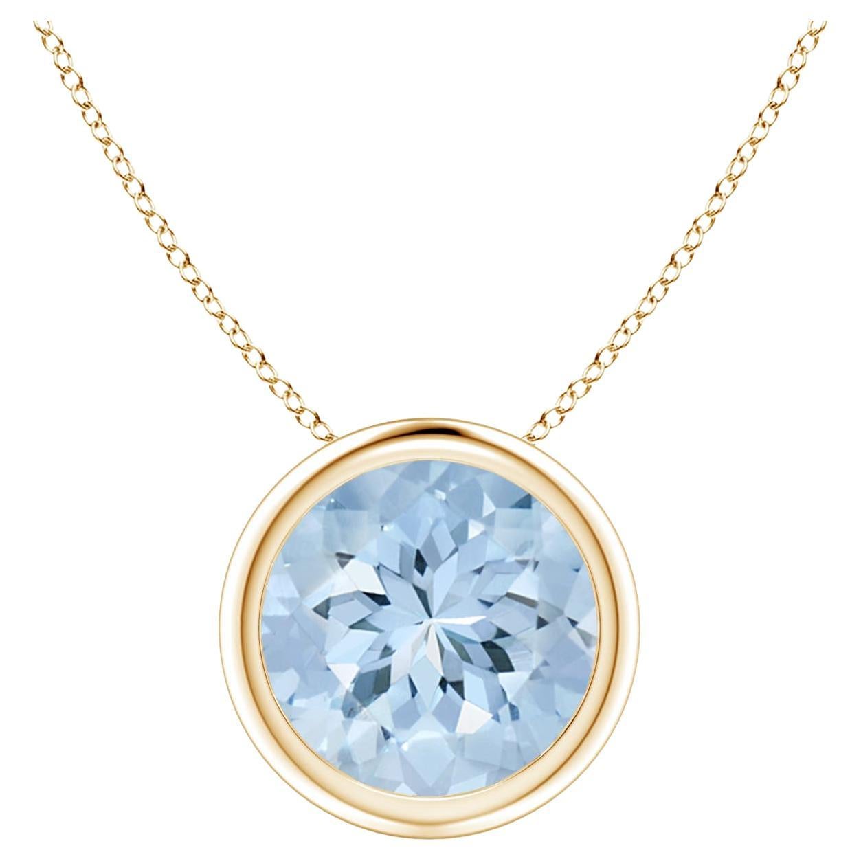 ANGARA Natural Round 1.60ct Aquamarine Solitaire Pendant in 14K Yellow Gold For Sale