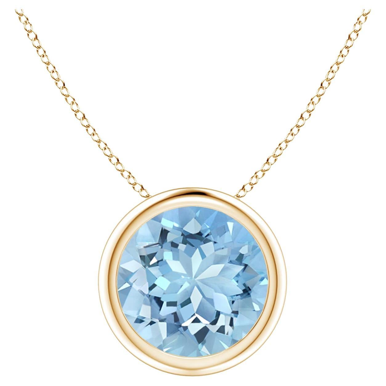 ANGARA Natural Round 1.60ct Aquamarine Solitaire Pendant in 14K Yellow Gold For Sale