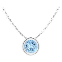 Natürlicher runder Aquamarin Solitär-Anhänger in Platin (Größe-4 mm)