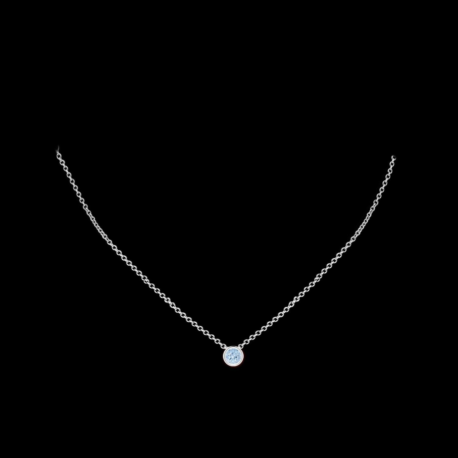 Natural Round Aquamarine Solitaire Pendant in Platinum (Size-5mm) In New Condition For Sale In Los Angeles, CA