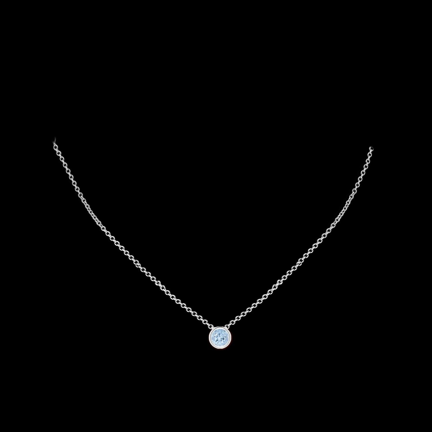 Natural Round Aquamarine Solitaire Pendant in Platinum (Size-6mm) In New Condition For Sale In Los Angeles, CA