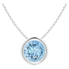 ANGARA Natural Round 0.72ct Aquamarine Solitaire Pendant in Platinum