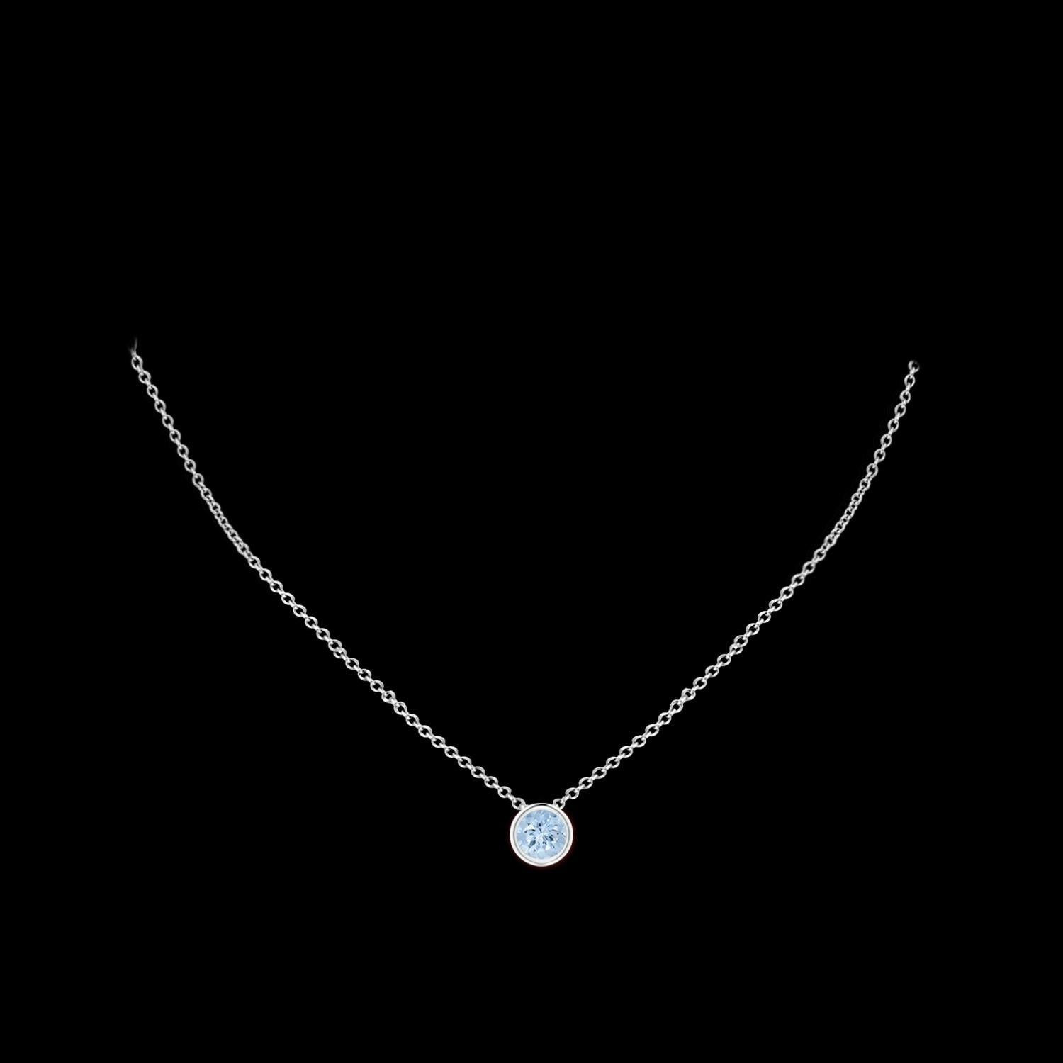 Natural Round Aquamarine Solitaire Pendant in Platinum (Size-7mm) In New Condition For Sale In Los Angeles, CA
