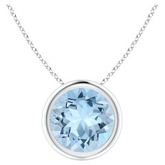 ANGARA Pendentif solitaire en platine avec aigue-marine ronde naturelle de 1,60 carat