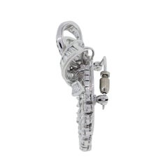 Natural Round, Baguette and Emerald Cut Diamond Platinum Pin Brooch In Stock