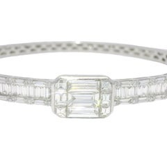 Natural Round & Baguette Cut Diamond 18-Karat Square Bangle Bracelet In Stock