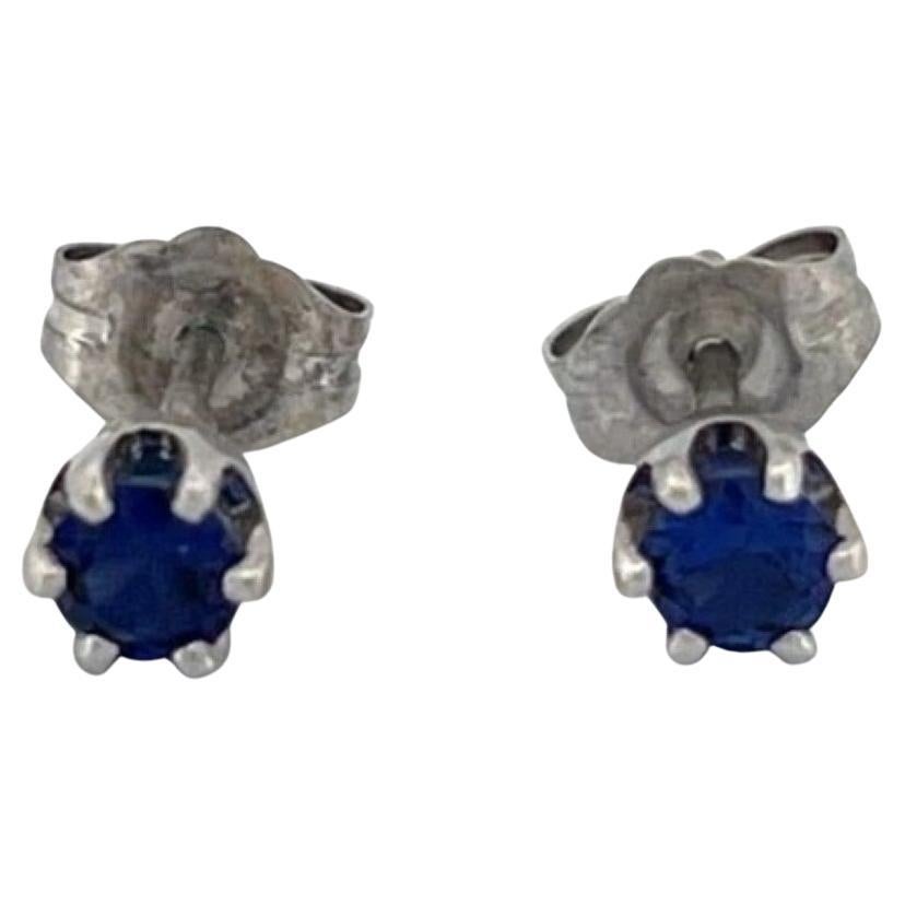 Natural Round Blue 0.50ctw Sapphire 14K White Gold 3.50mm Stud Earrings For Sale