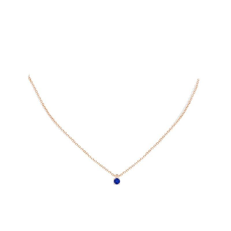 Round Cut Natural Round Blue Sapphire Solitaire Pendant in 14K Rose Gold Size-4mm For Sale