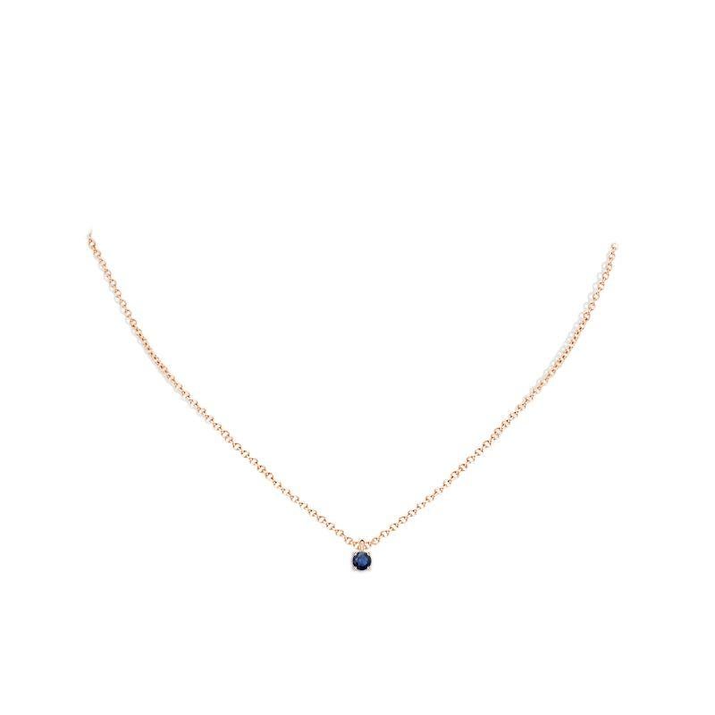 Taille ronde ANGARA Pendentif solitaire en or rose 14 carats avec saphir bleu rond naturel de 0,33 carat en vente