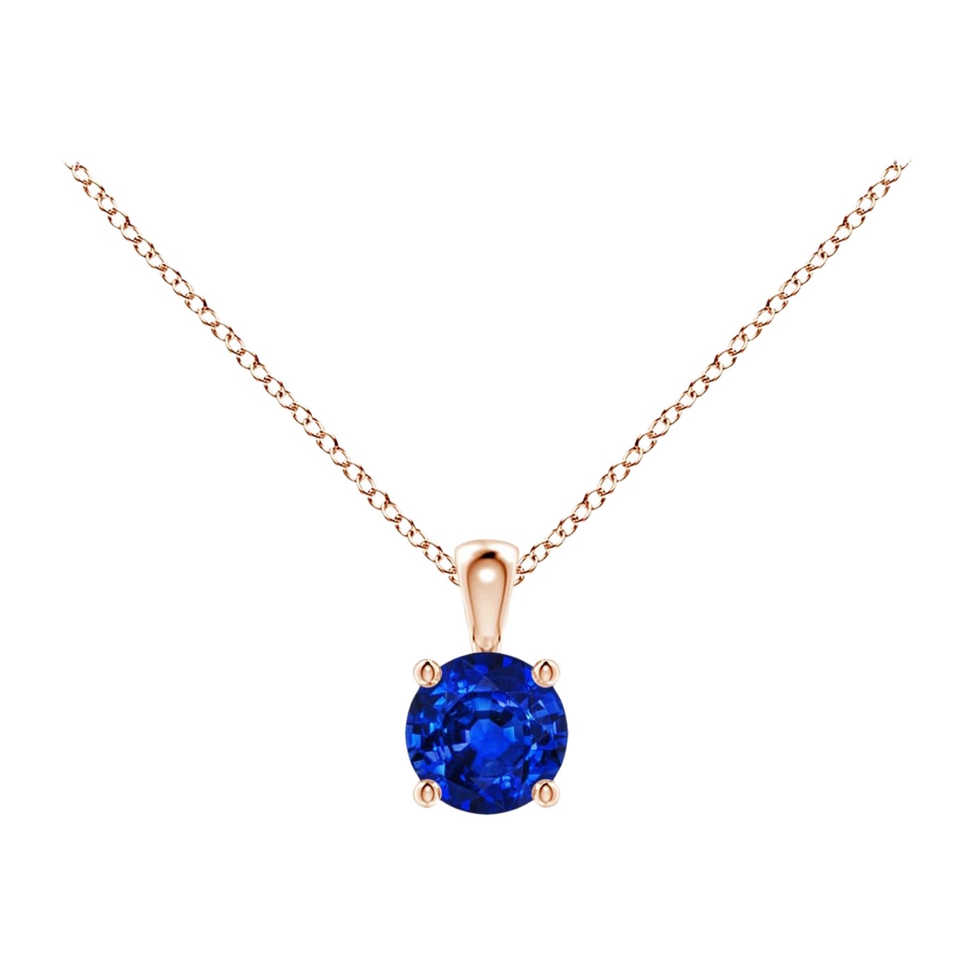 Natürlicher runder blauer Saphir Solitär Anhänger in 14K Roségold Größe-4mm
