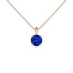 Pendentif solitaire en or rose 14 carats avec saphir bleu rond naturel, taille 4 mm